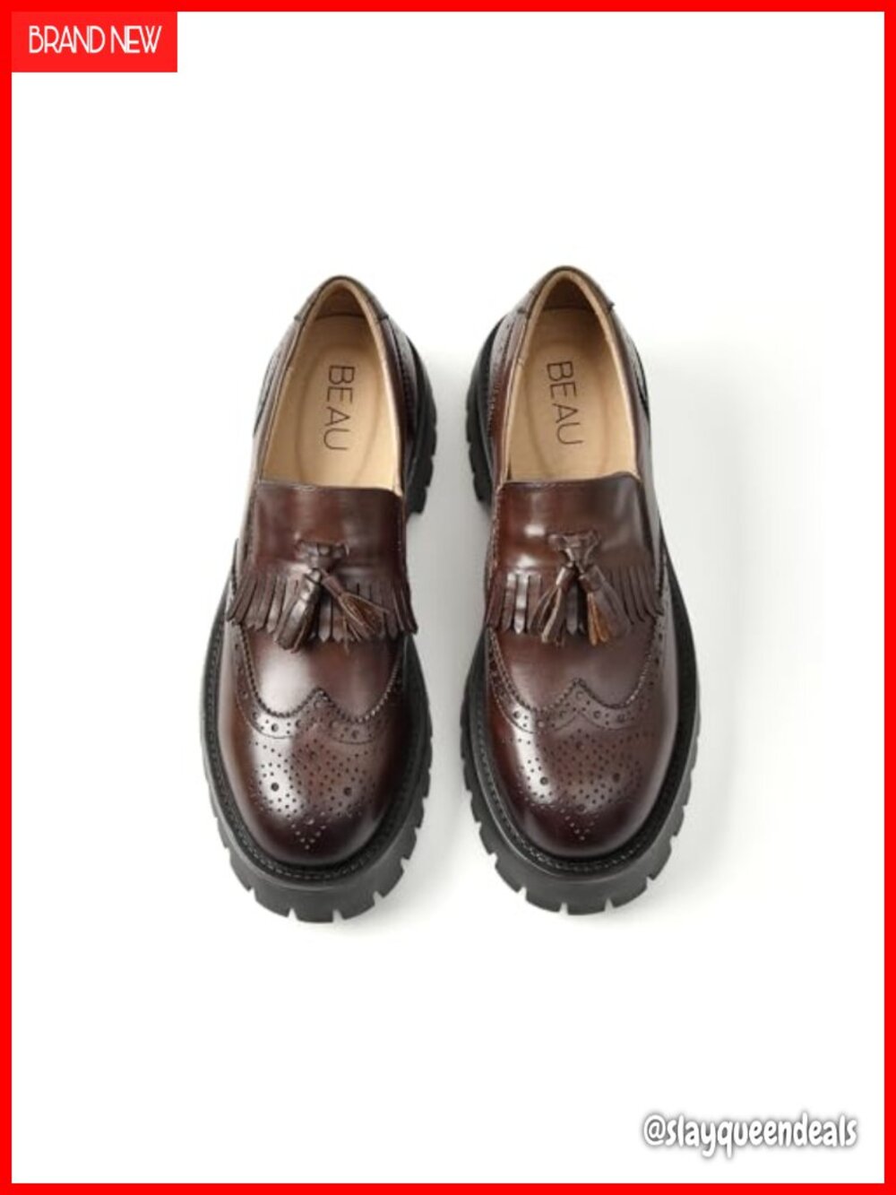 Genuine Leather Platform Loafers Chunky Heel Tassel Slip On Business Casual